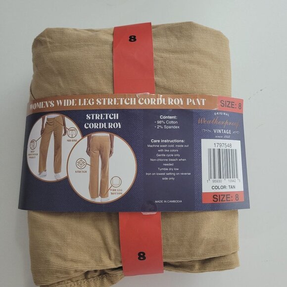 NEW Weatherproof Vintage Corduroy Womens 14 Tan Wide-Leg Pants// 26PT - Picture 2 of 8